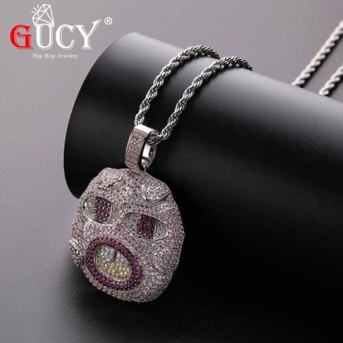 GUCY New Cherry Bomb Mask Pendant Necklace Mens/Women Micro Paved Hip Hop Silver Color Bling Charm Chains Jewelry Gifts