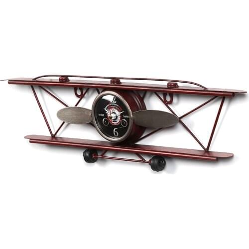 Retro Style Wall Clock Garden Vintage Reading Room Hanging Wrought Iron Airplane Head Hanging Clock Watch Creative Hanging