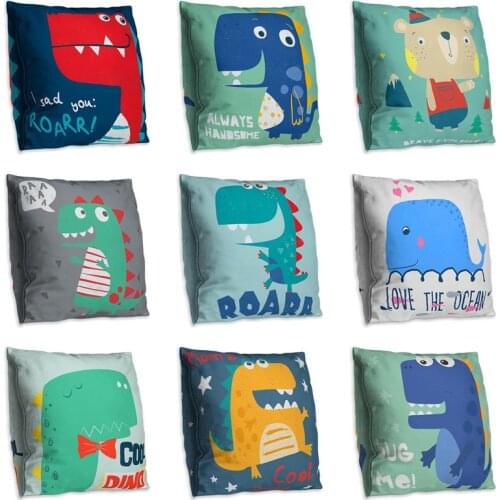 Lovely Cartoon Dinosaur Print Cushion Cover Pillowcase for Kids Room Living Room Double Sides Sofa Bed Decorative Pillow Cover