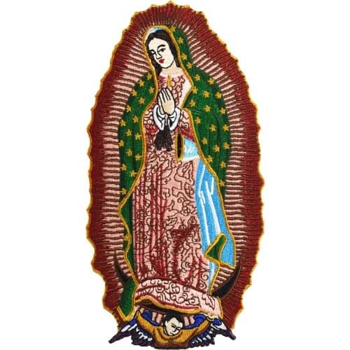 Blessed Virgin Mary Goddess Embroidery Patches for Clothing DIY Stripes Applique Motorcycle Jacket Iron on Badge