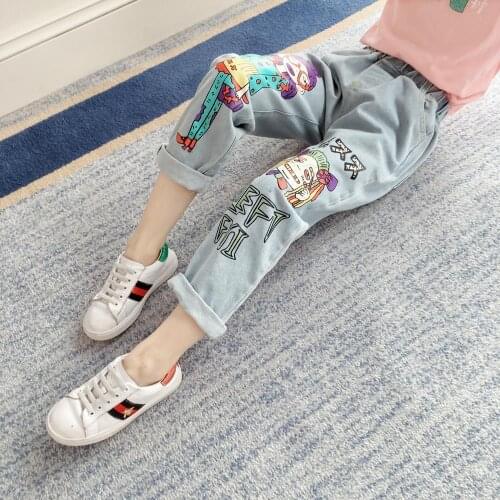 Children Boys Jeans for Girls Ripped Jeans Kids Denim Broken Hole Pants Baby Girl Cartoon Jeans Trousers Kids Clothing 3-13 year