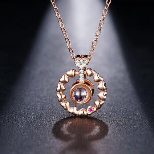 Emmaya Brand Dropshipping Rose Gold White 100 Languages I Love You Projection Pendant Necklace Romantic Love Memory Lovers