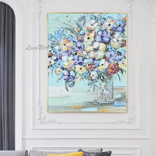 Palette Knife Abstract Vase Flower Oil Painting Acrylic Wall Canvas Art Craft Modern Cheap Paintings Wall Decor Pictures