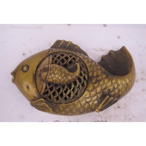 Chinese Folk Fengshui Classical Bronze Copper Fish Carp Incense Burner Censer