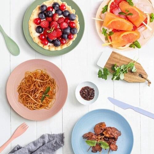 24 PCS Wheat Straw Dinner Set Lightweight Unbreakable Dinnerware Service to Picnic Party BBQ Wedding Camping