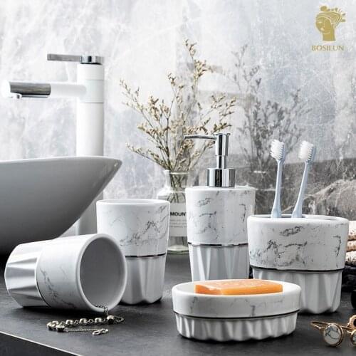 Hotel bathroom and home bathroom 5-piece set Nordic luxury style marble ceramic bathroom set