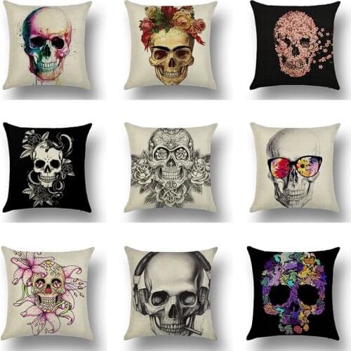 Decorative Halloween Pillow Covers, Linen Cotton Square Skull Throw Pillow Covers Cushion Case for Sofa Bedroom Car Home Decor