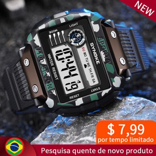 SYNOKE 2021 New Brazil Special Square Camouflage Watches Men Sports Watch Big Screen Cold Swim Digital Multi-Function Wristwatch
