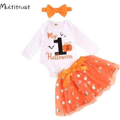 Autumn Halloween baby girls Clothes White Black truck bell pants children clothes boutique pumpkin outfits set accessories