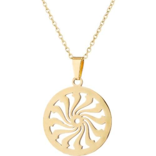 AsJerlya Simple Rotating Pattern Necklace Statement Jewelry for Women Men Stainless Steel Tire Swirl Necklaces Pendants colar