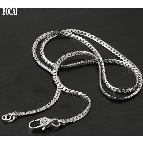 S925 pure silver jewelry 3MM necklace for men classic Vajra pestle buckle flat snake bone chain 3mm man necklace