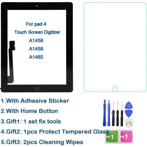 1pcs For Apple iPad 4 Touch Screen Digitizer and Home Button Front Glass Display Touch Panel A1458 A1459 A1460 TOUCH with Tools