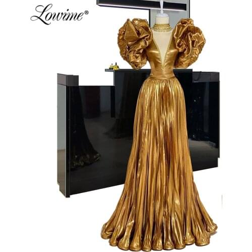 Vintage Formal Women Evening Dress Gowns Turkish Islamic Gold Beaded Prom Dresses 2020 Custom Pageant Party Dress Robe De Soiree