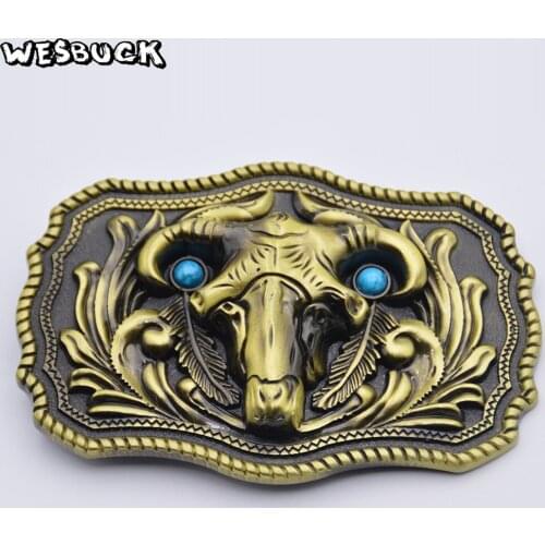 WesBuck Brand Gold Bull Head Belt Buckle Luxury Animal Series Men Women Buckles With PU Belt