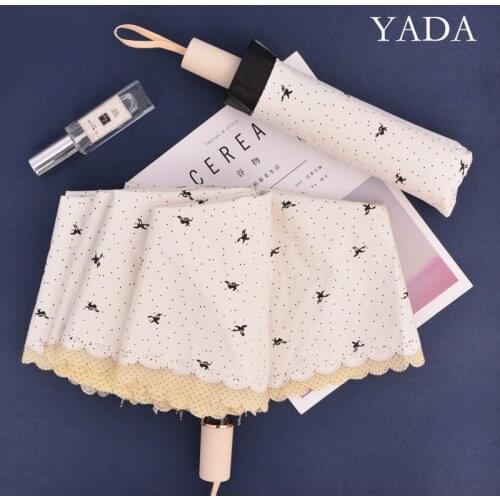 YADA Black Color Dots Pattern Umbrellas Designer Folding Rainy Lace Umbrellas For Student Parasol Cute Couples Umbrella YS200095
