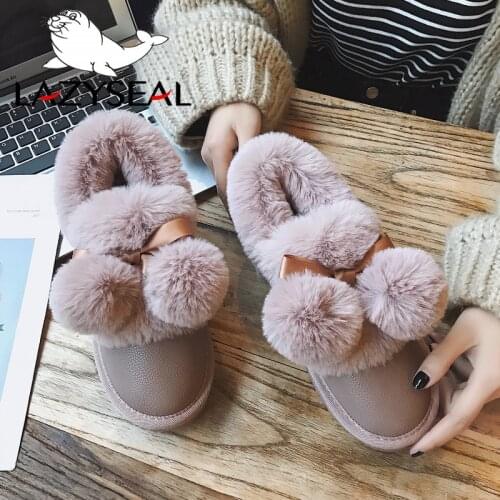 LazySeal Women Round Fu rBall Snow Boots Ladies Soft Leather Boot Warm Plush Women Ankle Boots Female Fashion Casual Shoes