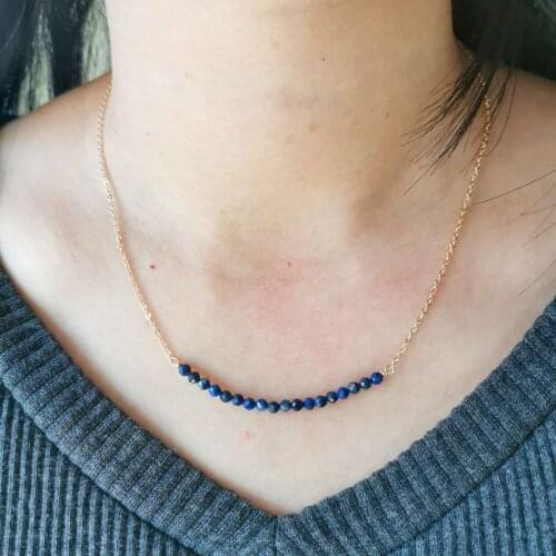 Hand Made Genuine Faceted Lapis Lazuli Natural Stone Choker 14K GF Chain Gemstones Necklace For Women Collares Bohemia Jewelry