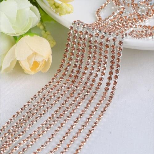 10Yards Champagne DIY Rhinestone Chain Dense Silver Base Claw Crystal Rhinestone Chain Hand Craft Clothing Art Decoration