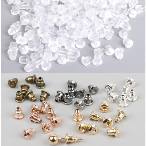 50-100pcs Jewelry Findings Metal Accessories Beads DIY Ear Plugs Post Nuts Clear Soft Silicone Rubber Earring Backs Plug Cap
