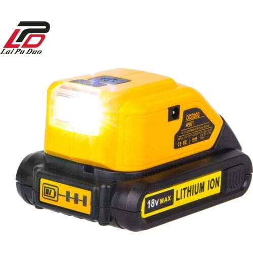 Dual USB DCB090 LED light Converter Charger For DEWALT 20V Li-ion Battery Converter USB Device Charging Adapter Work light