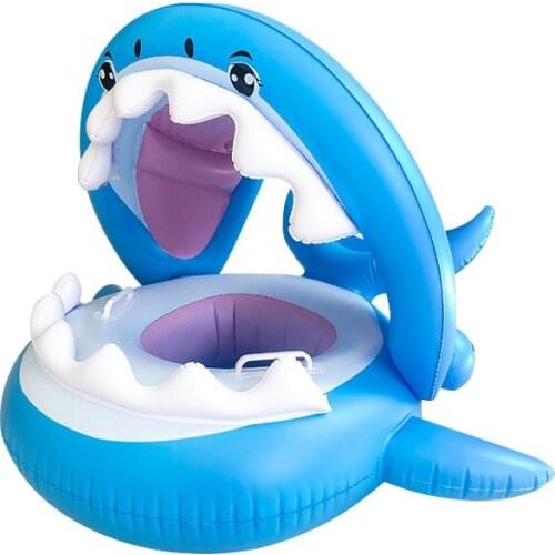 Shark with awning seat pvc inflatable childrens swimming ring with awning seat