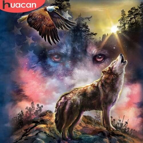 HUACAN 5D DIY Diamond Painting Wolf Mosaic Eagle Home Decor Full Square/Round Diamond Embroidery Animal Needlework Wall Art
