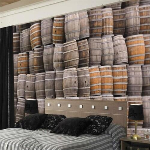Beibehang Oak barrels red wine barrels high - end shock 3D TV backdrop custom large - scale fresco green wallpaper