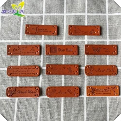 Diy Hand Made Tag Trademark Pu Leather Hand Made Tags For Clothing Customized Brand Logo Garment Leather Labels Clothes Leather