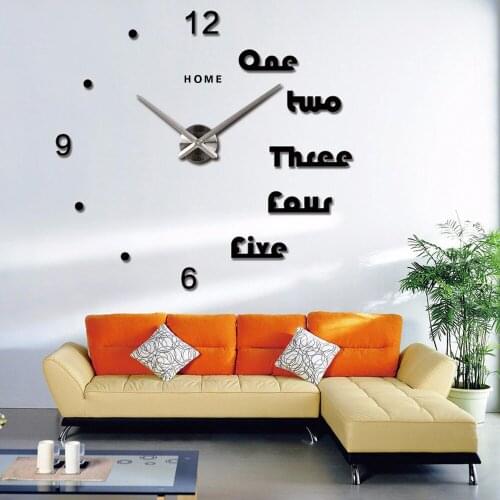 Large Wall Clock Mute Oversize Digital Clocks for Living Room Acrylic 3D DIY Wall Sticker Home English Letter Oversize Clock