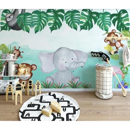 XUE SU Large custom mural wallpaper Nordic modern minimalist cartoon animal elephant flower childrens room background wall