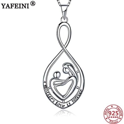 YAFEINI 925 Sterling Silver Mother&Baby Pendant Necklace Love Heart 925 Silver Chain Women Mothers Day Gift Moms Gift Necklace