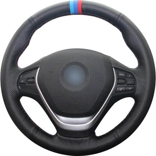 Black Natural Leather Light Blue Blue Red Marker Car Steering Wheel Cover for BMW F30 320i 328i 320d F20