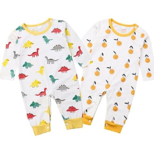 Newborn Baby Boy Girl Cotton Autumn Long Sleeve Sleeve Dinosaur Print Romper Jumpsuit New