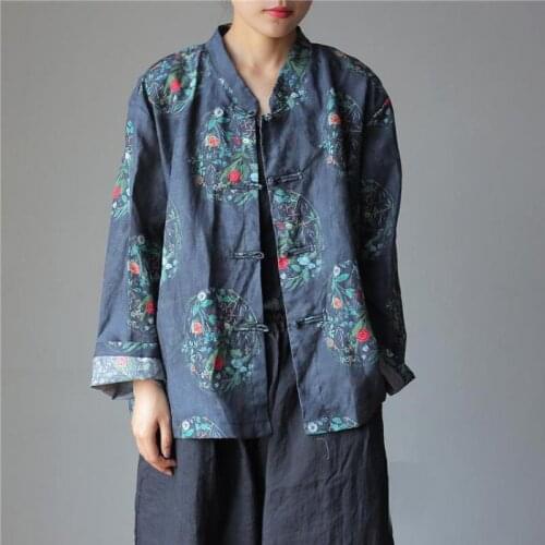 Johnature New Floral Print Fashion All-match Women Cardigan Shirt 2021 Autumn Simple Vintage Cotton Linen 4 Color Female Shirts