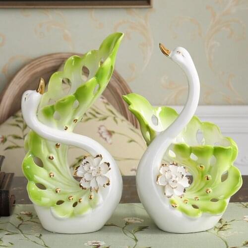 Ceramic Swan Decoration European Style Practical Pair of Living Room TV Cabinet Wine Cabinet Home Decoration Wedding Gift