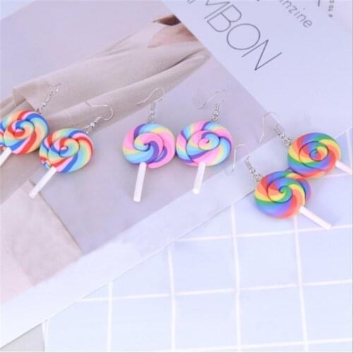 Korean Fashion Rainbow Swirl Lollipop Earrings For Women Trendy Cute Candy Stripe Girls Earrings Resin Jewelry Accessories