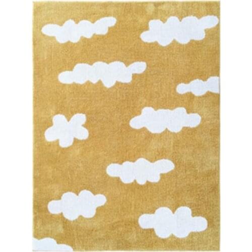 Cloud Pattern Carpet Kids Room Rug Yellow/White/Grey Cotton Floor Mat Non-Slip Kids Bedroom Boy Girls Room Bedside Rug Absorbent