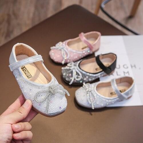 Girls Leather Shoes Children Flats Princess 2021 Spring Summer Brand New Kids Dress Shoes for Wedding Party Bling Glitter 21-36