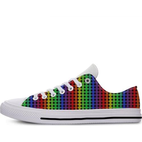 Rainbow color checkered Abstract Vintage Fashion Lightweight Classic Canvas Shoes Men Women Casual Breathable Sneakers