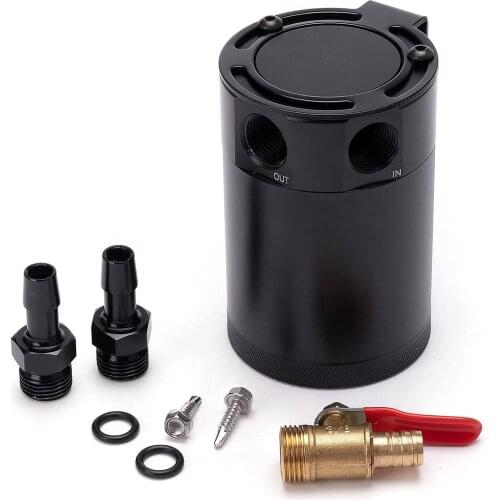 RJSPHH Oil Catch Can Baffled 2 Port Oil Catch Tank Kit with Drain Valve Universal Air Oil Separator, 2 Port, Aluminum, 150ml, Bl