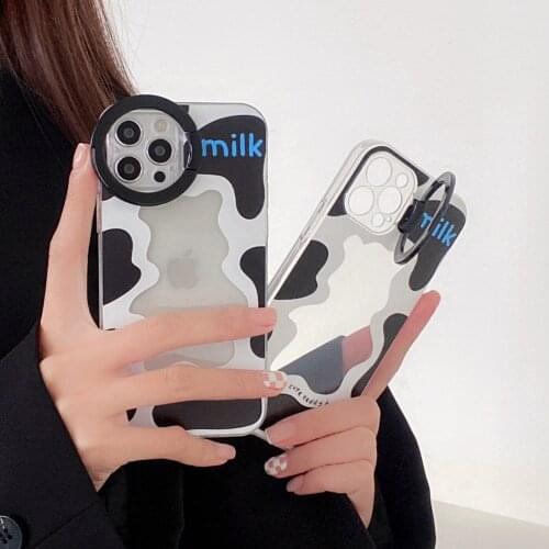 Retro Cow print Pattern Bracket frame sweet Phone Case For iPhone 12 11 Pro Max Xs Max XR Xs 7 8 Plus 7Plus case Cute Soft Cover