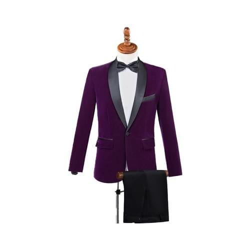 3 Day Shipping Men Autumn Winter Velvet Wine Red Fashion Leisure Suit Jacket Wedding Groom Singer Slim Fit Blazer Coat Masculino