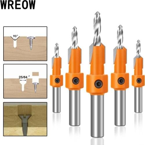 5pcs wood countersink expanding drill bit Set Screw Extractor Demolition carbon steel alloy woodworking taper hole drill