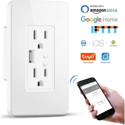 WiFi Wall Socket 15A US Electrical Plug With USB Outlet Double Plug Socket Smart Home Work With Google Home Assistant