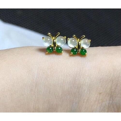 New natural Jasper ice through Butterfly Earrings light luxury Bohemian style exquisite charm womens brand jewelry