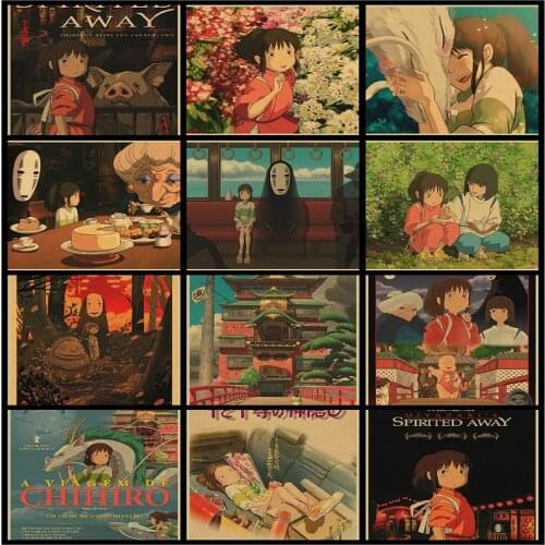 Spirited Away Hayao Miyazaki movie posters kraft Japanese anime anime childrens room decorative paintings poster