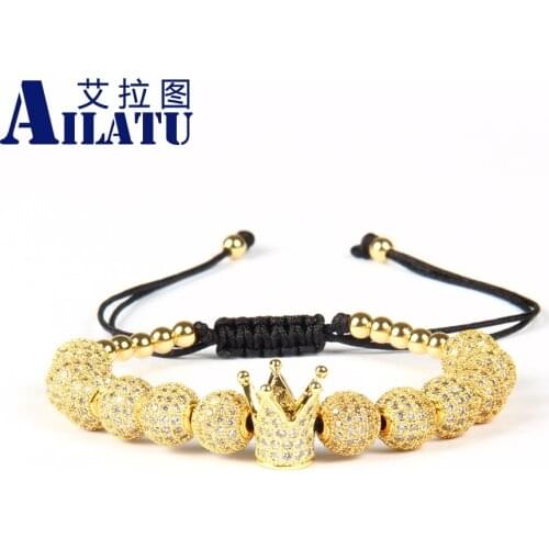 Luxury Bracelet Clear Cz Crown Kings Macrame Bracelet with 4mm Stainless Steel Beads Top Quality