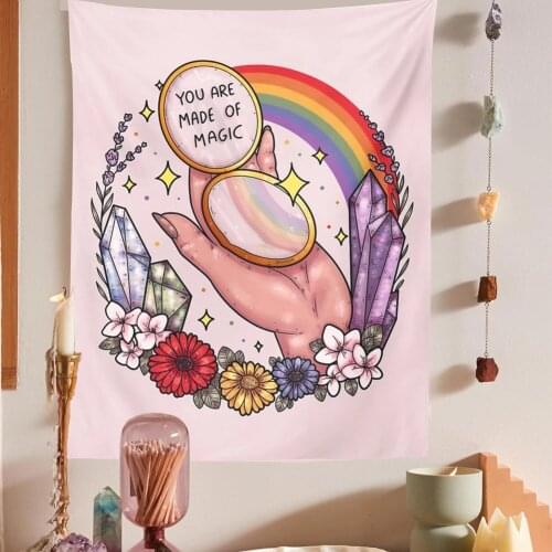 Pink magic Hand Tapestry Tarot Card Wall Hanging Decor Psychedelic Vintage Flower Boho Decoration Home Decor Flower Diamond