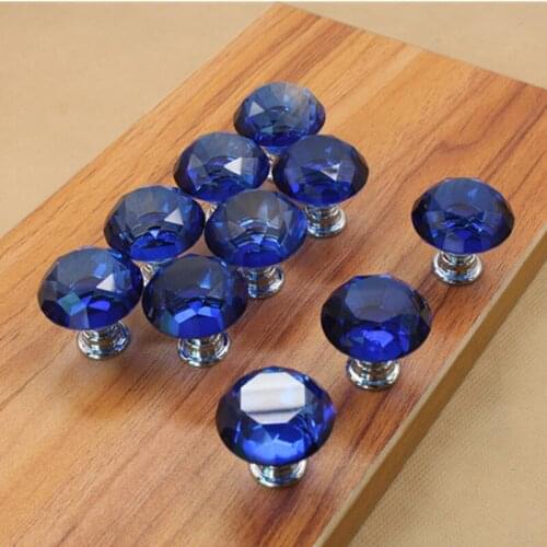 Blue 30mm 10PCS Crystal Glass Knob Single Hole Door Handles Set Drawer Kitchen Cabinet Cupboard Wardrobe Pulls Knobs