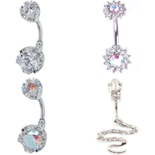 Crystal Belly Piercing Snale Skull Button Rings Bar Barbell Drop Dangle Navel Rings Ring Women Men Body Jewelry Accessories